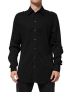 Black Viscose Long Sleeve Formal Dress Shirt