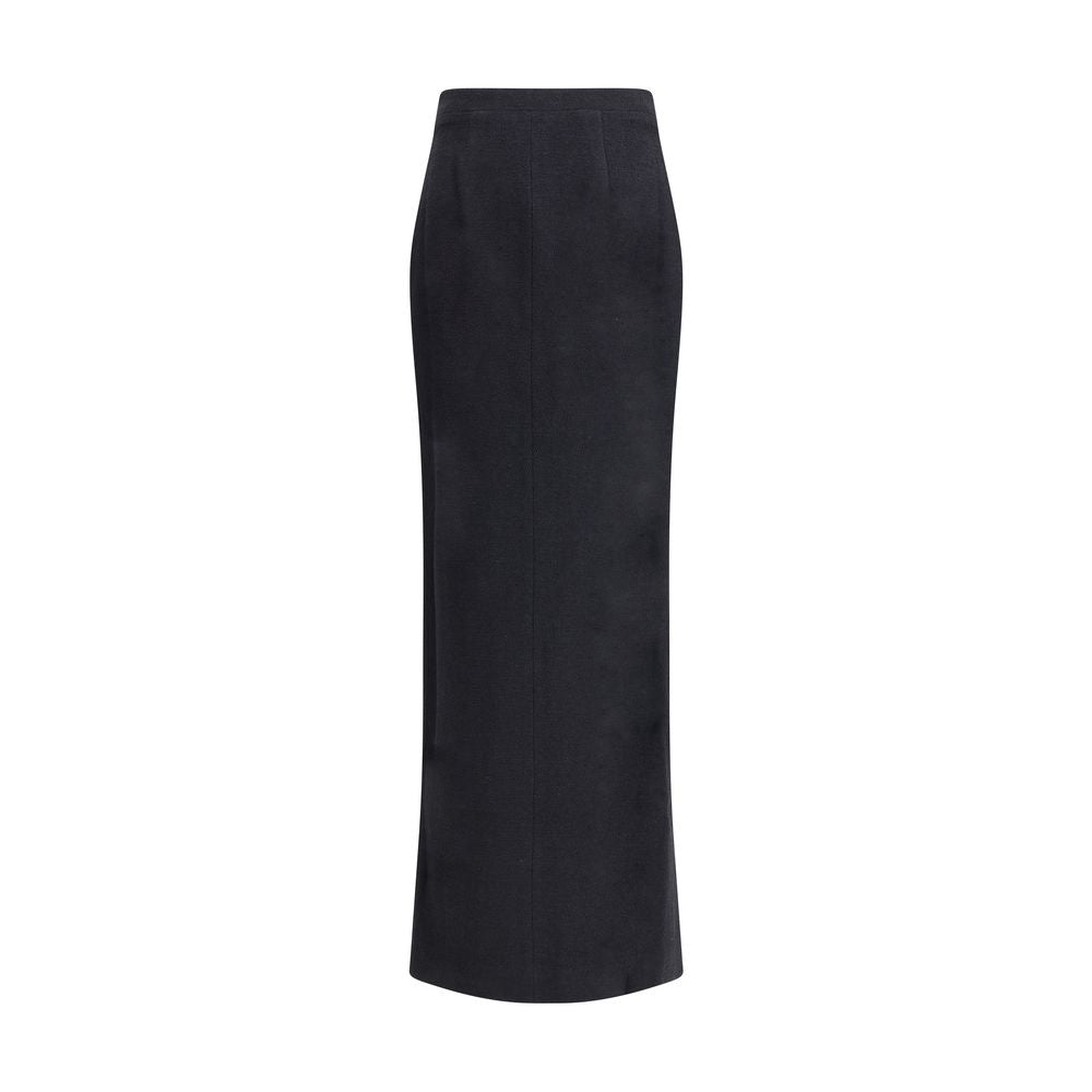 Black Fleece Wool Long Skirt