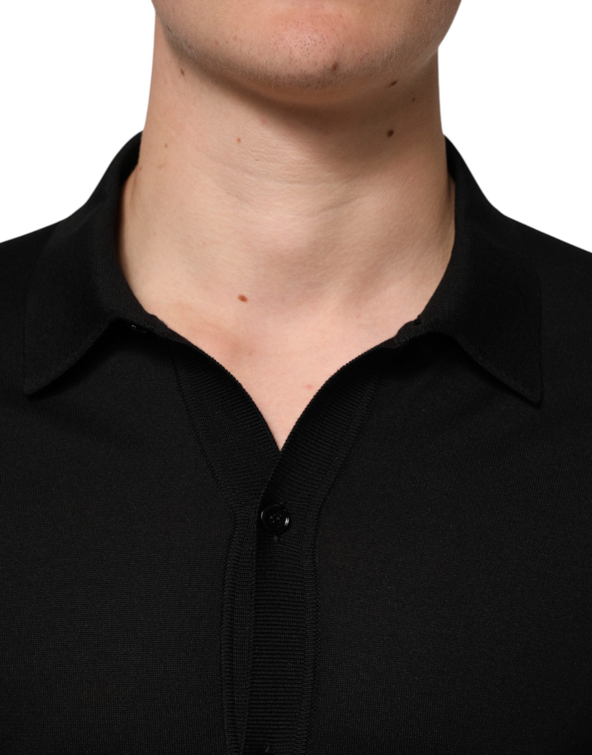 Black Silk Button Up Lightweight Sweater