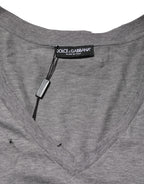 Gray Cotton Tattered Logo Patch Men T-shirt
