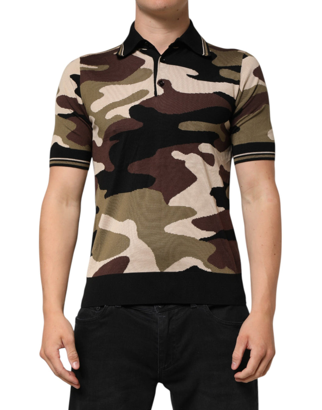Camouflage Brown Silk MilitaryPolo T-shirt