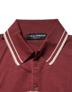 Cotton Burgundy Striped DG Logo Polo  T-shirt