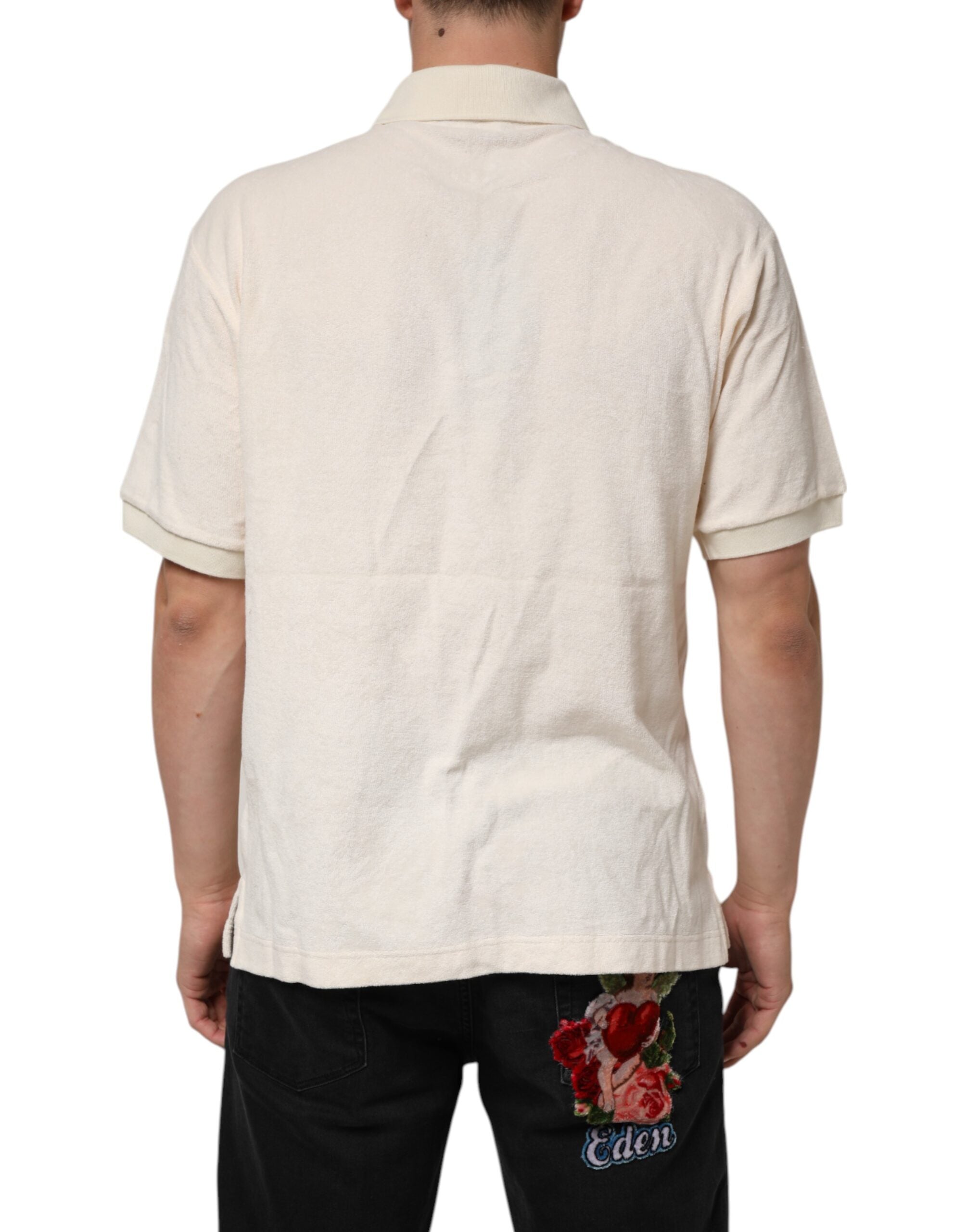 Ivory Cotton Terry Logo Pocket Polo T-shirt