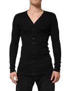 Black Cotton Button Up Men Cardigan Sweater