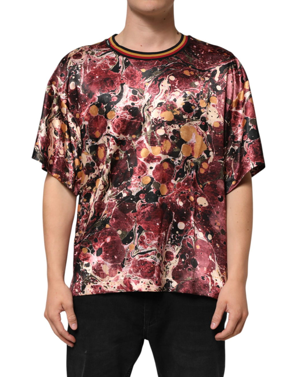 Multicolor Polyester Marble Print Oversize T-shirt