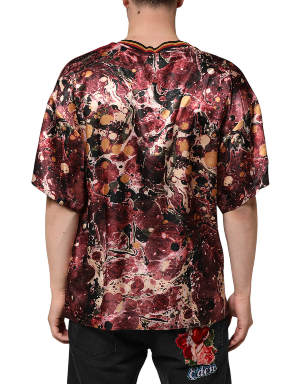 Multicolor Polyester Marble Print Oversize T-shirt