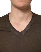 Dark Brown Cotton Tattered Logo Men T-shirt