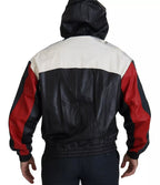 Black Leather Hooded Blouson Jacket