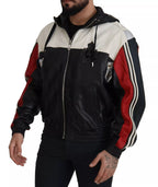 Black Leather Hooded Blouson Jacket