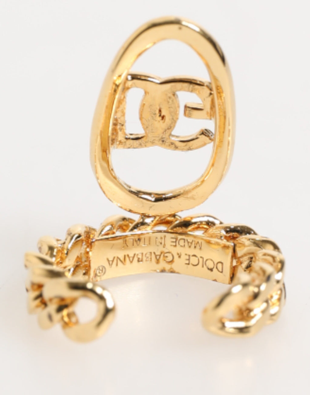 Gold Tone Brass Oval DG Logo Chain Adjustable Ring