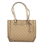 Beige Polyurethane Women Handbag