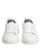 White Purple Leather Low Top Sneakers Shoes