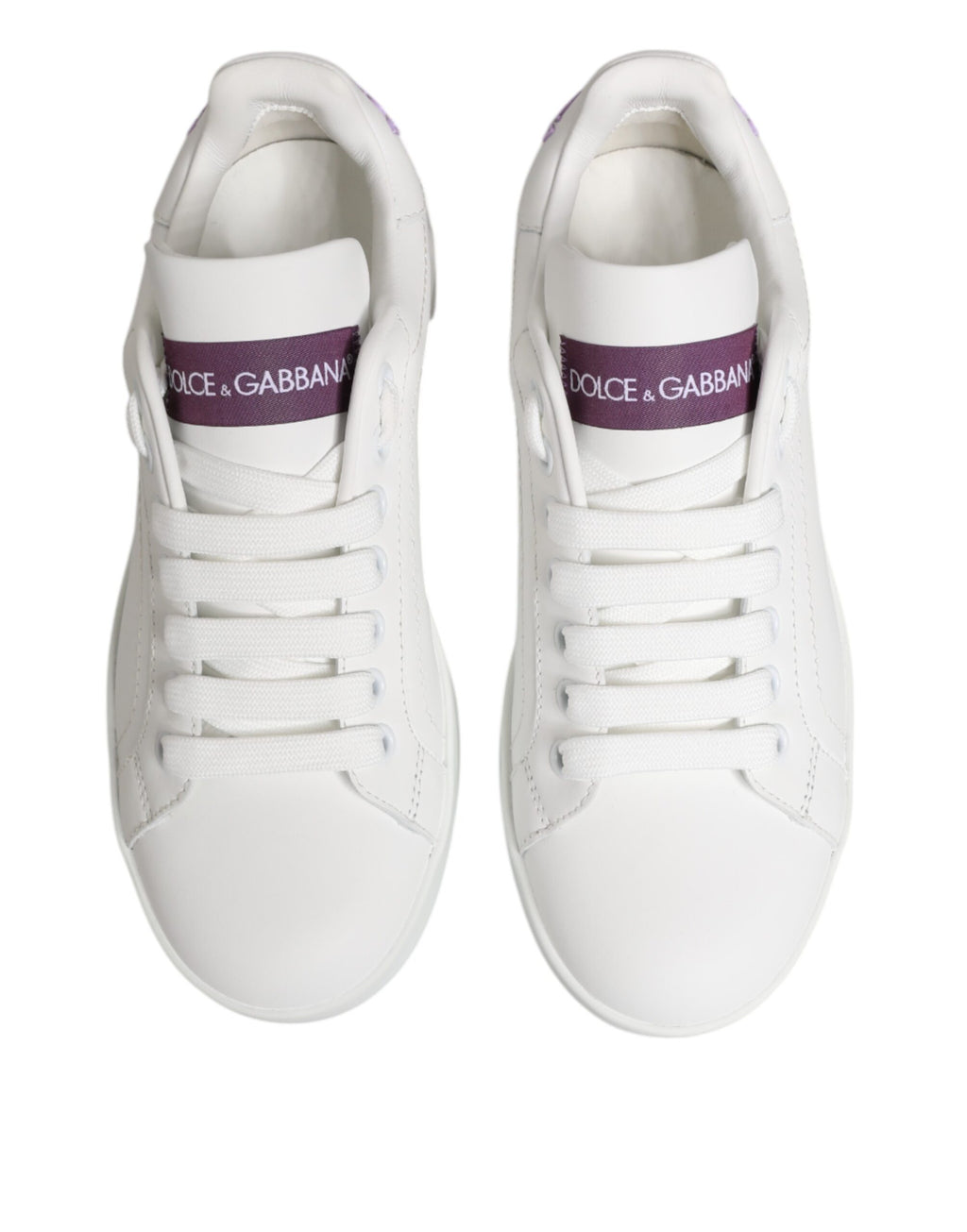 White Purple Leather Low Top Sneakers Shoes