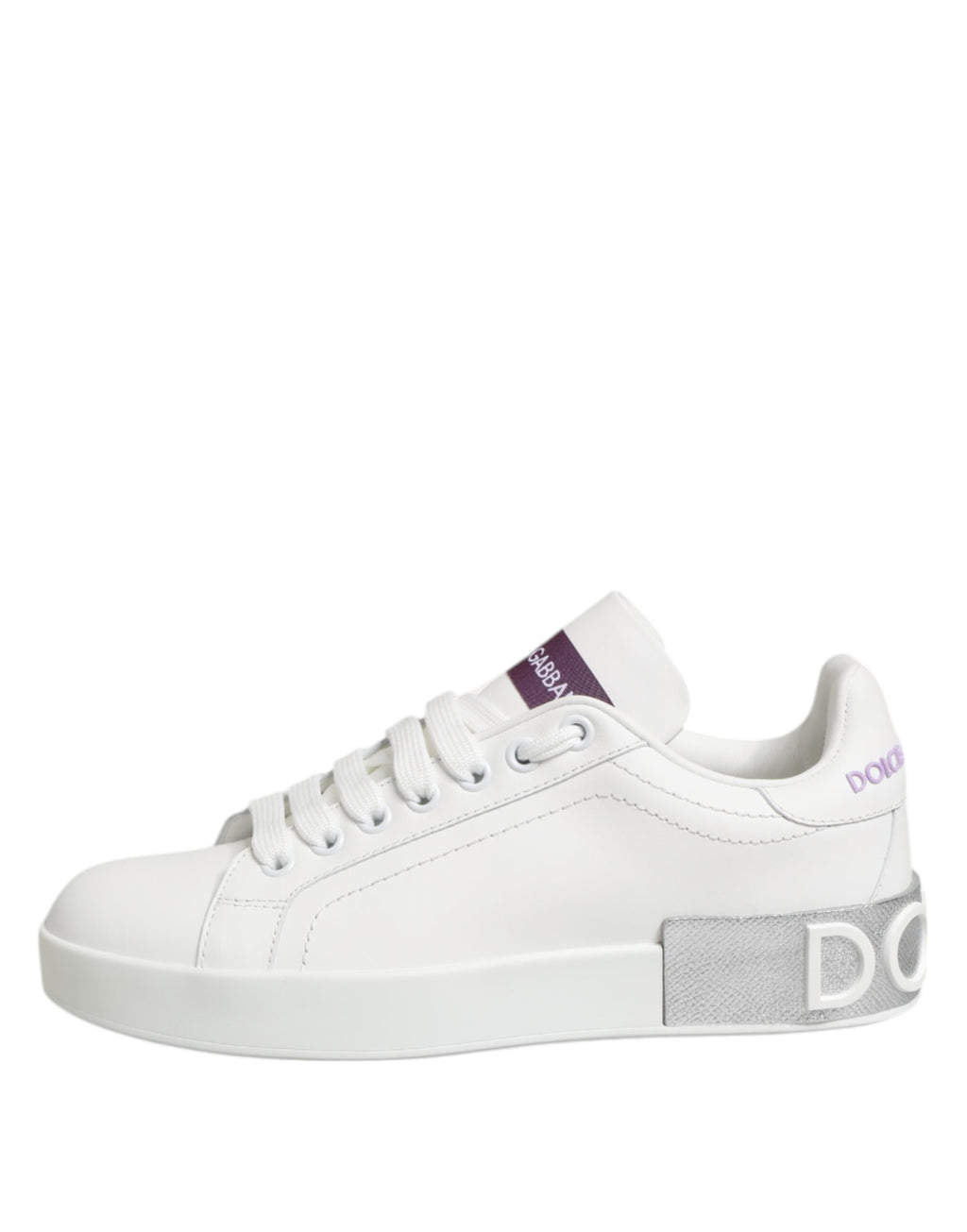 White Purple Leather Low Top Sneakers Shoes