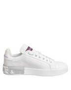 White Purple Leather Low Top Sneakers Shoes