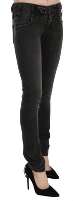 Black Washed Low Waist Slim Fit Skinny Denim Pants Jeans