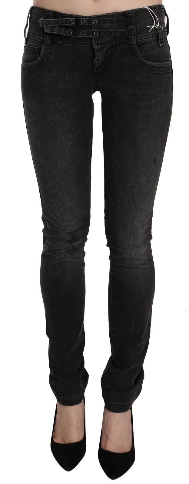 Black Washed Low Waist Slim Fit Skinny Denim Pants Jeans