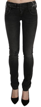 Black Washed Low Waist Slim Fit Skinny Denim Pants Jeans