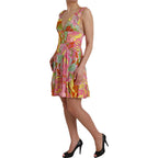 Multicolor Floral Silk Flared Mini Dress