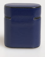 Blue Leather Logo Print Flip Holder Men Airpods Case