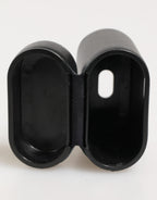Black Calfskin Leather Logo Print Flip Holder Airpods Case