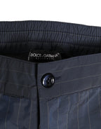 Navy Blue Polyester Pinstripe Men Shorts Swimwear