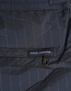 Navy Blue Polyester Pinstripe Men Shorts Swimwear