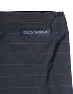 Navy Blue Polyester Pinstripe Men Shorts Swimwear