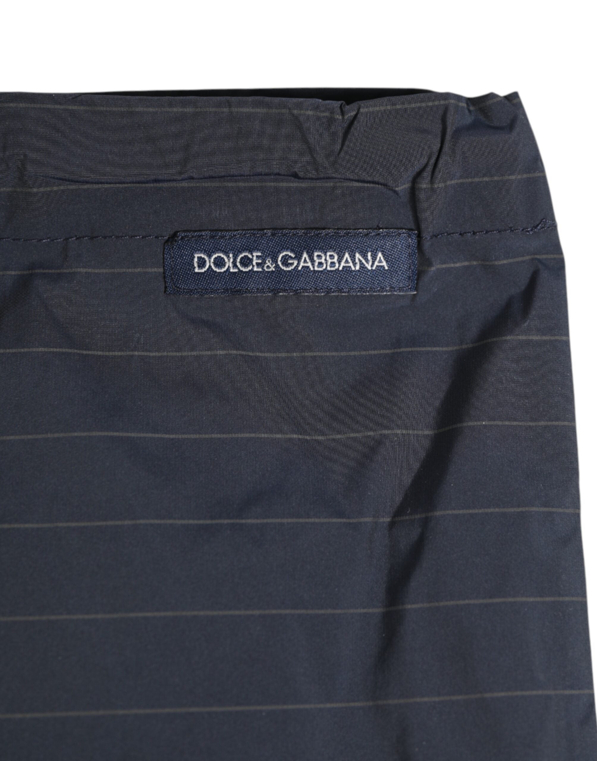 Navy Blue Polyester Pinstripe Men Shorts Swimwear