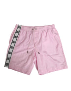 Pink Nylon Logo Side Stripe Beachwear Men Swimwear