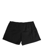 Black Cotton Elastic Waistband Button Swimwear