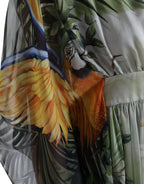 Multicolor Silk Jungle Print Women Maxi Dress