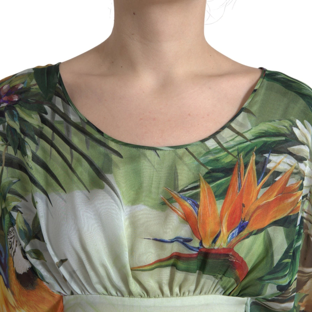 Multicolor Silk Jungle Print Women Maxi Dress