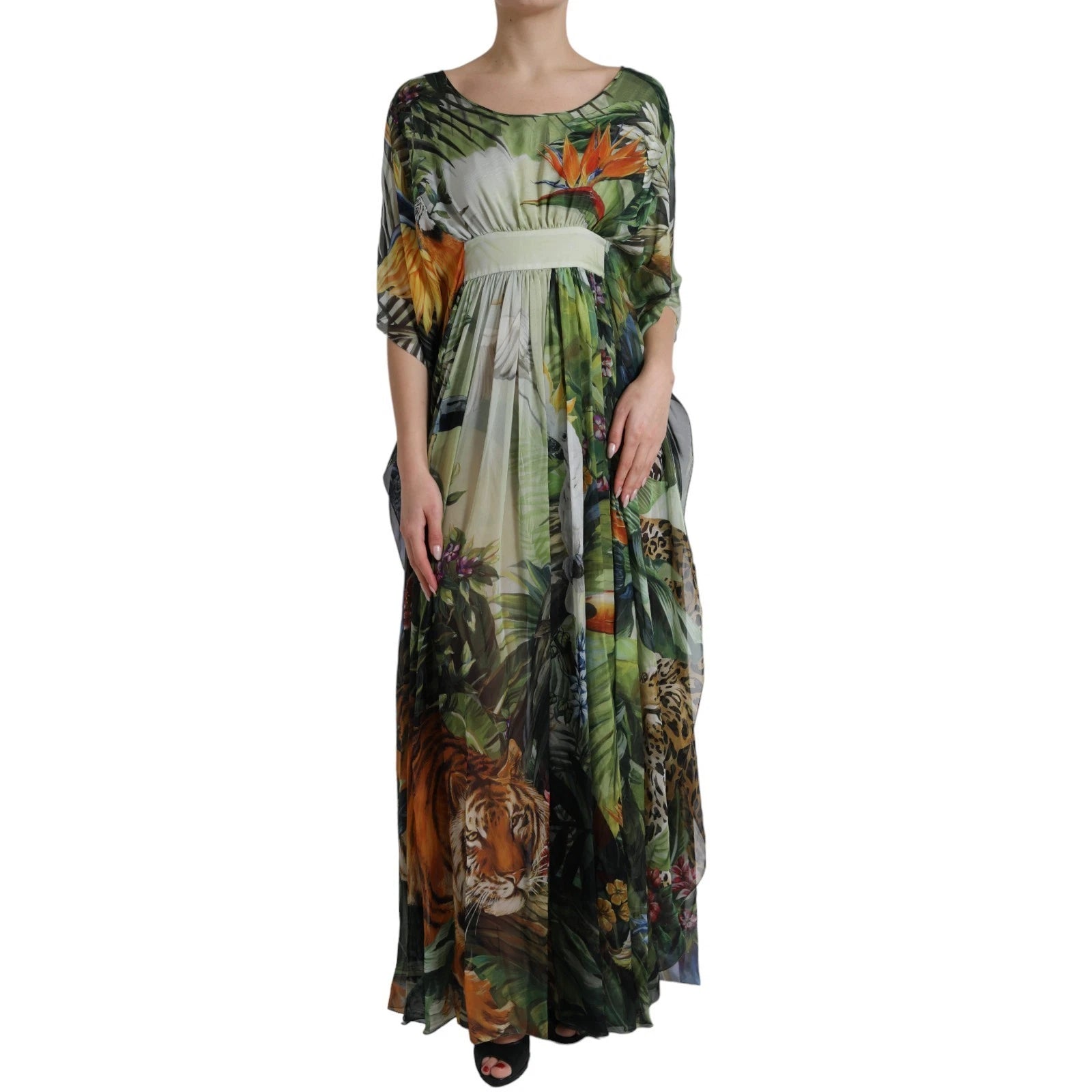 Multicolor Silk Jungle Print Women Maxi Dress