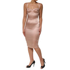 Blush Pink Silk Satin Bustier Midi Bodycon Dress