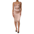 Blush Pink Silk Satin Bustier Midi Bodycon Dress