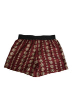 Burgundy Silk Coin Print Men Boxer Short Swimwear