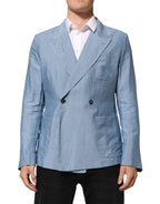 Light Blue Linen Double Breasted Men Jacket Blazer