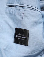 Light Blue Linen Double Breasted Men Jacket Blazer