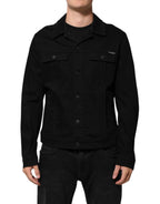 Black Cotton Denim Stretch Giubbotto Jacket