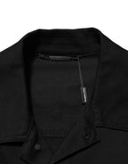 Black Cotton Denim Stretch Giubbotto Jacket