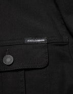 Black Cotton Denim Stretch Giubbotto Jacket