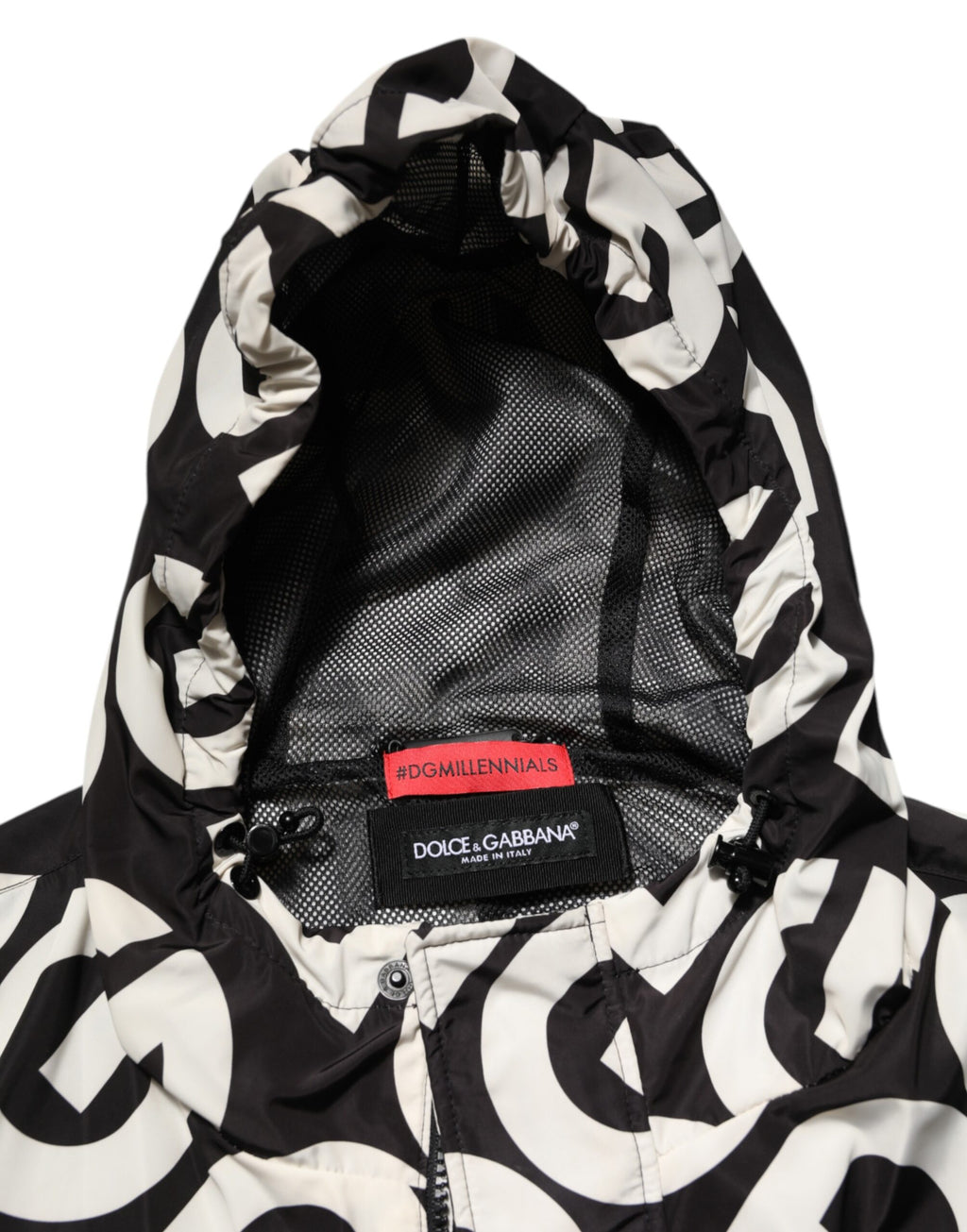 Black White Logo Print Hooded Coat Men Jacket
