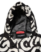 Black White Logo Print Hooded Coat Men Jacket