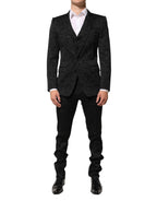 Black 3 Piece Brocade Jacquard Suit MARTINI