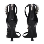 Black Leather Stiletto Heel Sandals