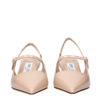 Pink Leather Mid Heel Pumps