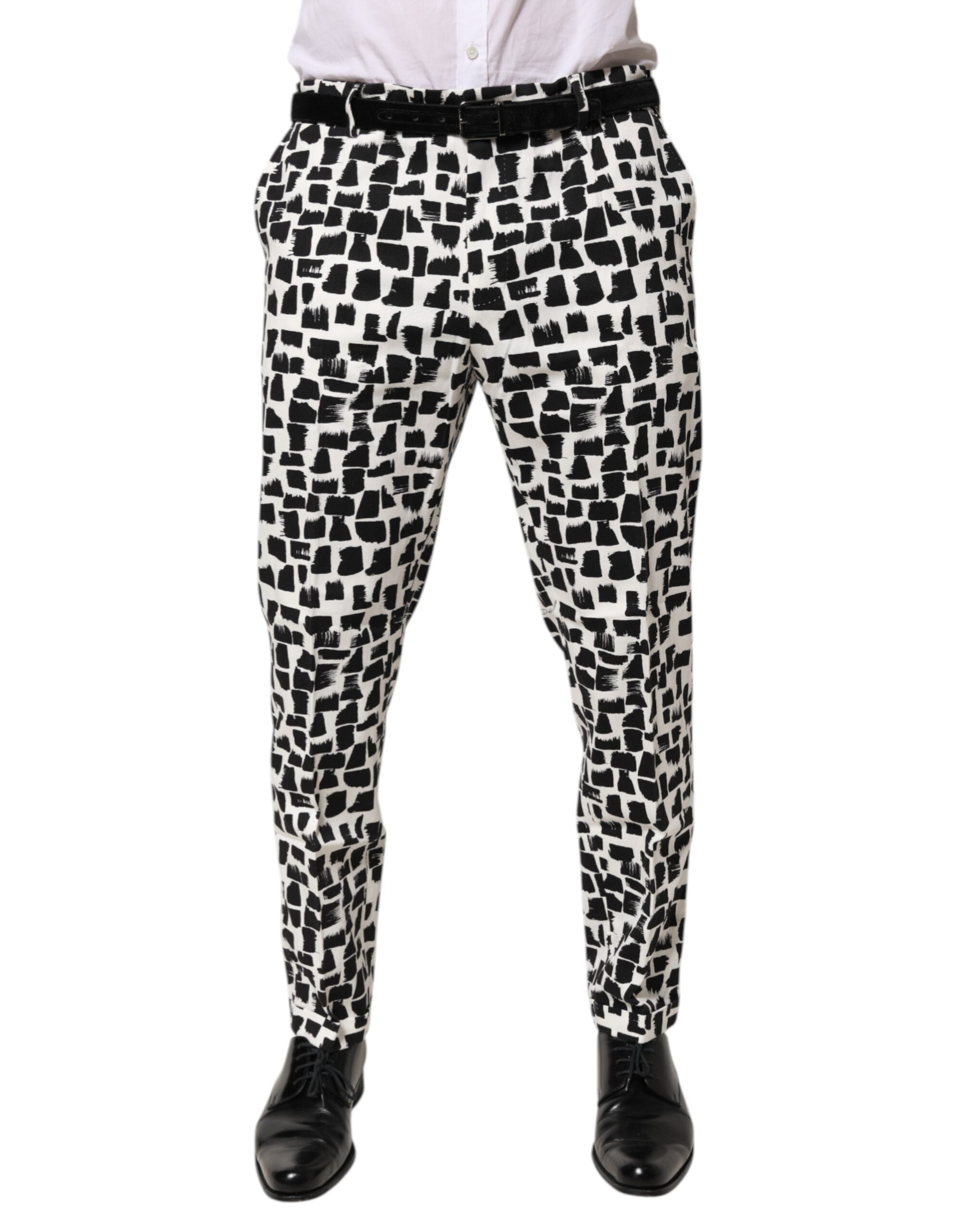 Black White Abstract Print Cotton Blend Pants