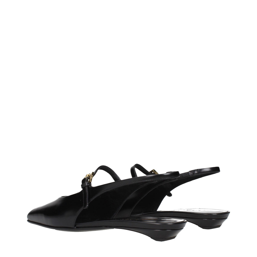 Black Leather Flat Sandals