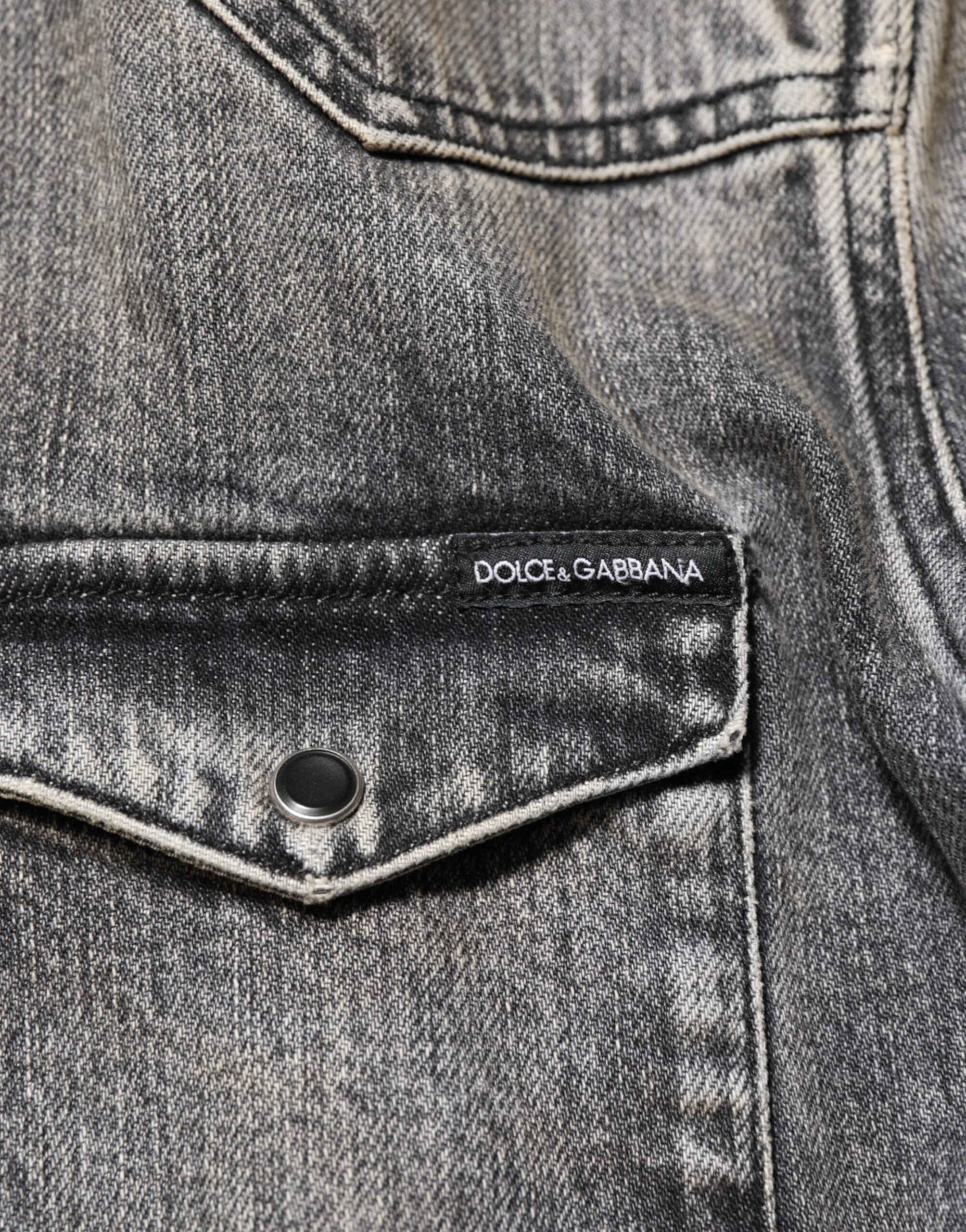 Black Washed Cotton Snap Long Sleeve Casual Shirt